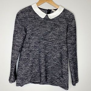 Sandro White Collar - Black & White Marled Top